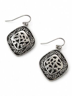 Lia Sophia Vintage Silver Scroll Drop Earrings Boho Statement Dangles